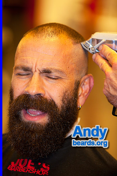 Andy getting his beard trimmed.