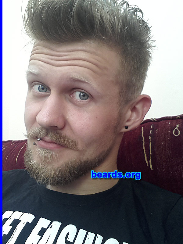 Audrius J.
Bearded since: 2013. I am an experimental beard grower.

Comments:
Why did I grow my beard? Wanted some extra awesome on my face.  There it is!

How do I feel about my beard? I love it even though it's very short.
Keywords: goatee_mustache