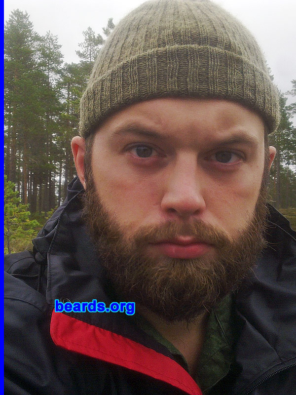 Kristoffer A.
Bearded since: 2005. I am a dedicated, permanent beard grower.

Comments:
I got the idea to grow a beard because I had the prejudice that girls do not like full beard and I wanted to be single. It was a recipe for to remain single. I was also curious about how it would look like. When after four months it had grown about six centimeters' beard.  So it turned out that the prejudice was just a prejudice and that my recipe was doomed to fail.

How do I feel about my beard?  I love it. It's the body part I'm most proud over.
Keywords: full_beard