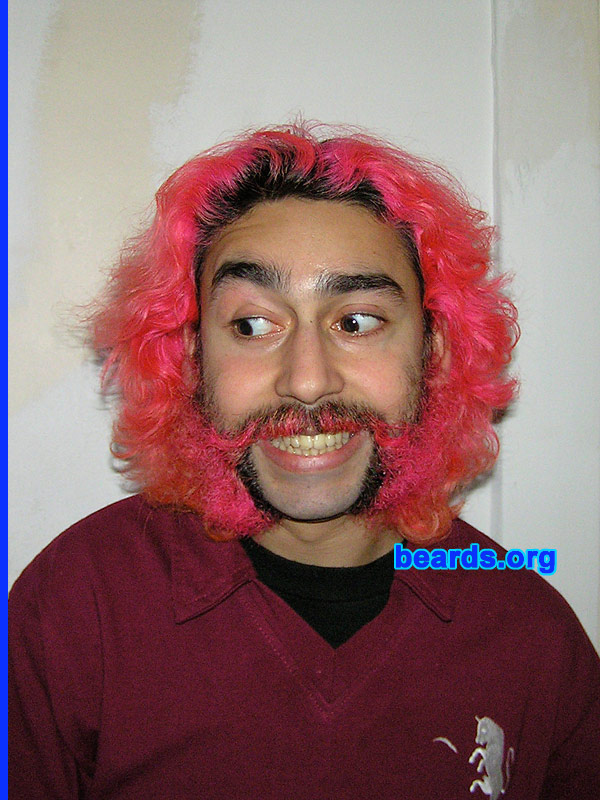 Chris T.
Bearded since: 2005, on and off.  I am an occasional or seasonal beard grower.

Comments:
I originally grew my beard out of a little laziness, because otherwise I need to shave every day. But the magenta was for charity.

How do I feel about my beard? Well, I prefer to keep smooth chinned for the possibility of ladies.  But, the beard always grows on me...
Keywords: mutton_chops