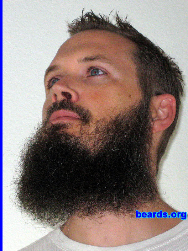 Perry
Bearded since: 1996. I am an occasional or seasonal beard grower.

Comments:
I grew my beard because it told me to. It is also good for catching spilled food and beverage when I am leaning back on the couch watching television.  It has saved many shirts. It also keeps the chicks away (I'm married).

How do I feel about my beard? Well of course I feel wonderful and proud of my beard, like most bearded men, especially considering that three and a half months before these photos, my face was clean shaven. :) Thanks for the great site!
Keywords: full_beard