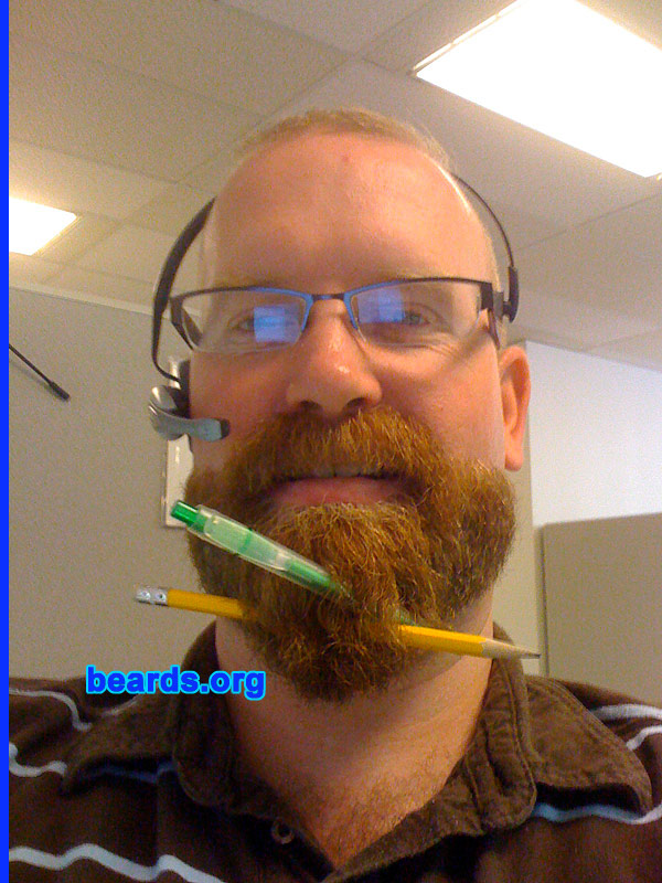 Donovan
Bearded since: 1999.  I am a dedicated, permanent beard grower.

Comments:
I have had a goatee since 1995, but hated the way my mustache grew in (blondish, where the beard/goatee grew in copper-colored).  So I never grew the whole thing. I shaved *everything* in 1999 (even body hair, all over) for a drag show/charity event, and while growing it back, I decided to grow it all in at once. Suddenly, the mustache grew in the same color as the beard, and I loved it. I've had the beard ever since.

How do I feel about my beard? I love mine, and I love seeing them on other people. I always have.
Keywords: full_beard