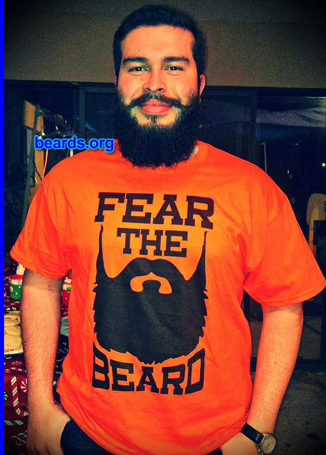 Jonathan V.
Bearded since: 2013. I am an occasional or seasonal beard grower.

Comments:
Why did I grow my beard? To see how it was to have a beautiful beard. It started because I was lazy. But as more people told me how horrible it looked, it drove me to keep growing it! Best decision I ever made!

How do I feel about my beard? I love it. It shows personality. It also has helped me meet new people because it works as an ice breaker for a lot of strangers.
Keywords: full_beard