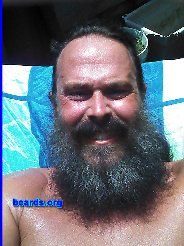 Phillip M.
Bearded since: 2012. I am a dedicated, permanent beard grower.

Comments:
Why did I grow my beard? First of all: thirty-nine years of razor burn. Tired of shaving.

How do I feel about my beard? Hot, very sweaty while I sun bathe. I love it. Shedding I hate.
Keywords: full_beard