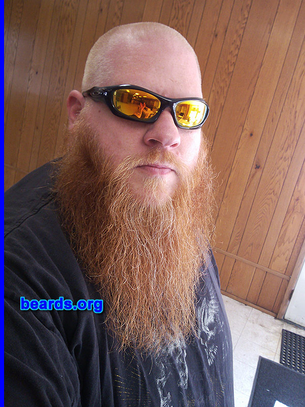 Dennis M.
Bearded since: 2012. I am an experimental beard grower.

Comments:
Why did I grow my beard? My beard grew me.

How do I feel about my beard? I have always (for twenty years off and on) had a goatee and a four-guard trim Irish Leprechaun chops. Last trim was October 21, 2012. I decided to let it grow and after the funny awkward stage of curling it has turned into a masterpiece! Strong and growing!
Keywords: full_beard
