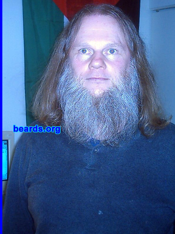 Paul W.
Bearded since: 2007.  I am a dedicated, permanent beard grower.

Comments:
When I turned fifty, I promised myself that I would grow a beard. I do not intend to even trim it 'til I turn sixty, or until it goes past my belt. I have never worn a mustache, even when I had smaller beards in the past. I feel it cuts my face in half. I do not mind mustaches on others, though. This photo is at seven months.
 
How do I feel about my beard?  It is the most satisfying and assertive thing. It makes me feel closer to my ancestors and my heritage. I should have done this when I turned forty.
Keywords: chin_curtain