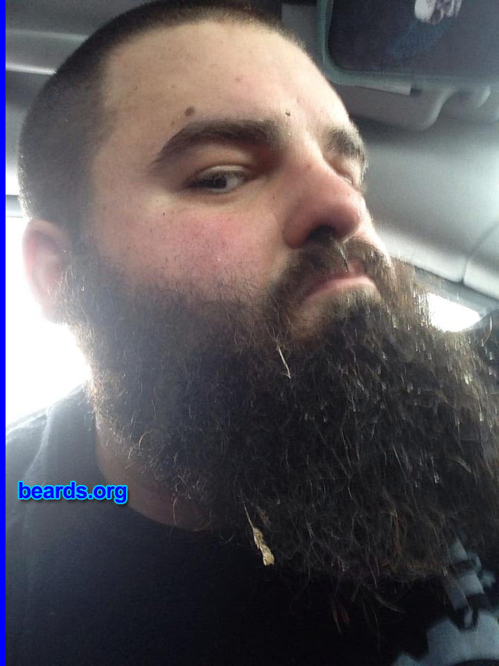 Joseph C.
Bearded since: 2013. I am a dedicated, permanent beard grower.

Comments:
Why did I grow my beard? I grew my beard because I got sick of spending thousands on razors, only to have my face break out. This is a lot better.

How do I feel about my beard? I love my beard like I love bacon.

In this picture my beard has hay in it because I'm a working man.
Keywords: full_beard