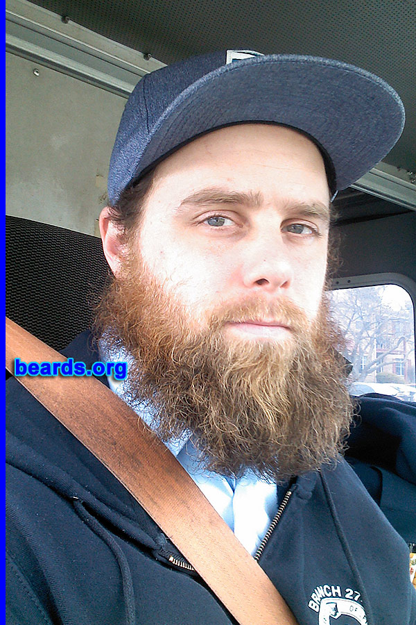Joseph B.
Bearded since: 2009. I am an occasional or seasonal beard grower.

Comments:
I grow my beard every winter. I work as a mailman and it keeps me warm. But mostly, I grow my beard because it looks and feels spectacular.

How do I feel about my beard? I feel a deep love and pride for my beard. I'm always saddened when sporting comes and I must let it go. If you love something, set it free.
Keywords: full_beard