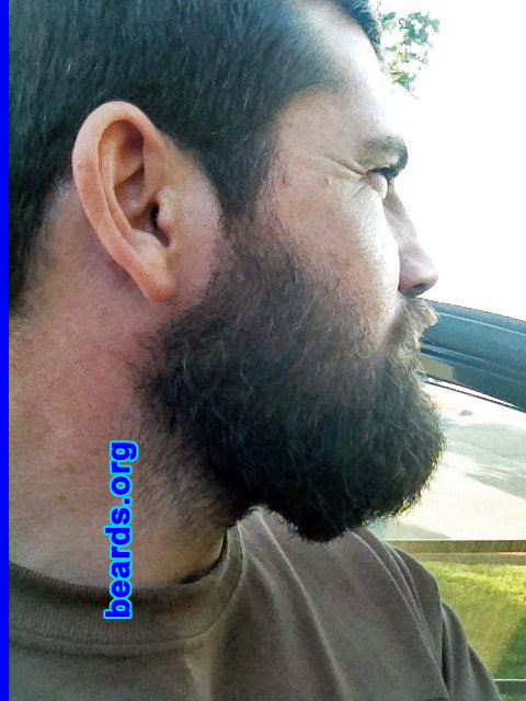 Kevin
Bearded since: 2011. I am a dedicated, permanent beard grower.

Comments:
I grew my beard to blend in with the landscape while serving in Afghanistan. The wife loves it and hopes to see it grow much longer.

How do I feel about my beard? I wish the gray hairs were not there, but hey I earned them. Society must understand that not everyone can grow a full beard. One thing is for sure, a beard is like a set of deer antlers; the bigger the more impressive!
Keywords: full_beard