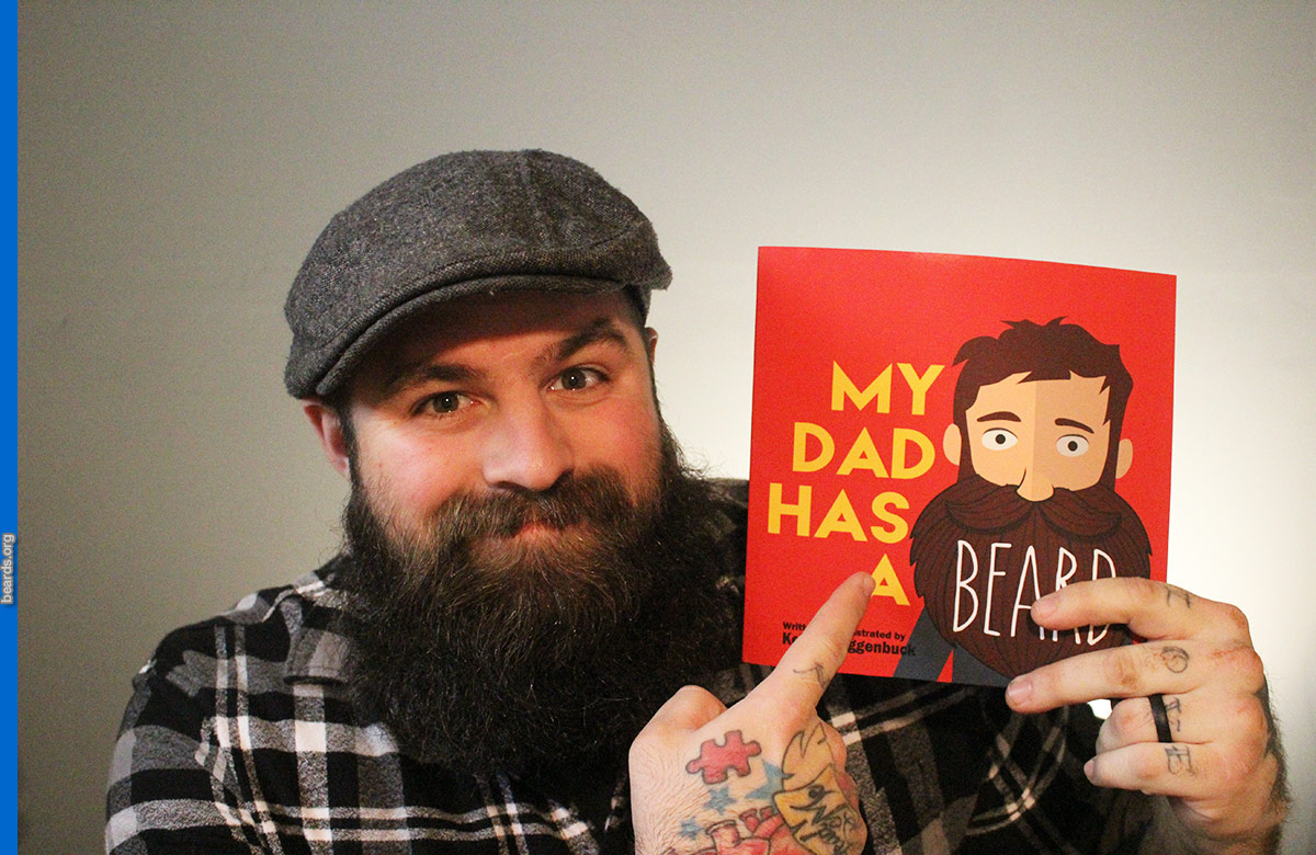 Author Kellen Roggenbuck with his book My Dad Has a Beard
