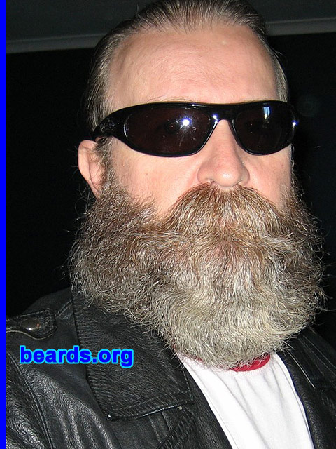 Chris
Bearded since: 1982.  I am a dedicated, permanent beard grower.

Comments:
I grew my beard for medical reasons.  Don't fall off your bike.  You get hurt.

I no longer cut my hair and trim my beard.  It gives me a sense of freedom, to be an individual.
Keywords: full_beard