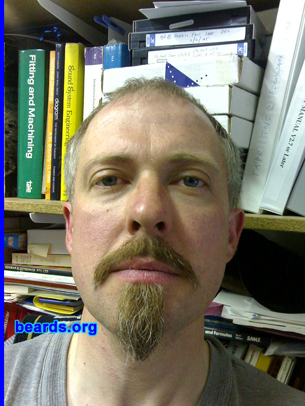 Justin
Bearded since: 2004. I am an experimental beard grower.

Comments:
My father has had a beard for about fifty years and this is a well crafted and mature piece of art that makes a statement of manhood. I aspire to this!

How do I feel about my beard?  It is a statement of individualism.
Keywords: goatee_mustache