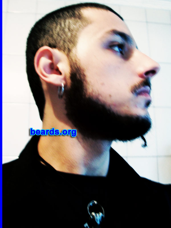Eduardo G.
Bearded since: 2011. I am a dedicated, permanent beard grower.

Comments:
I grew my beard to look older and because, after growing a goatee, I liked it and I decided to keep it growing.

How do I feel about my beard? I enjoy it a lot! It's cool to look in the mirror and see how I've changed after growing a beard.  It makes me seem more serious than I was.
Keywords: mustache soul_patch chin_curtain