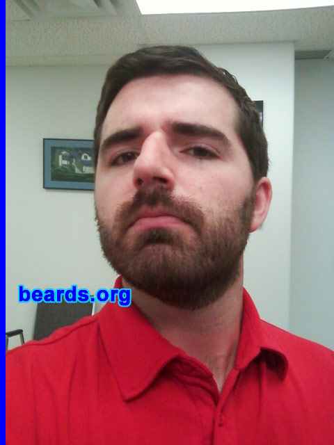 Brandon
Bearded since: 2004 and now 2012. I am an experimental beard grower.

Comments:
I grew my beard because I have never been one to keep myself clean shaven. Throughout junior high and high school I always had a goatee or sideburns of some sort. I feel more comfortable and confident with facial hair than without.

How do I feel about my beard? It has only been eighteen days and it is coming in nicely. 
Keywords: full_beard