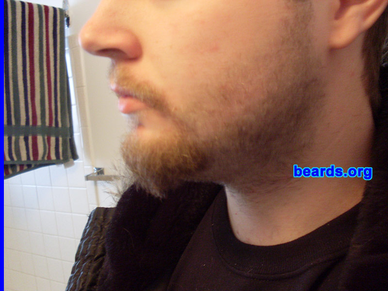 Harley
Bearded since: 2005.  I am an experimental beard grower.

Comments:
I grew my beard to look cool.

How do I feel about my beard?  It's all right.  I wish it were thicker and darker, especially in my mustache area.
Keywords: goatee_mustache