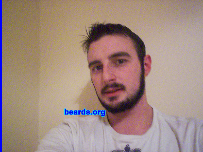 Gary S.
Bearded since: 2010.  I am an experimental beard grower.

Comments:
The last time I shaved was my twenty-fourth birthday, a few weeks ago, and there was a solid week of partying. I didn't have a good razor blade and didn't buy any...and well here I am!

How do I feel about my beard?  It seems to suit me.  I actually had quite a few ladies say how hot it looks on me!
Keywords: chin_curtain soul_patch mustache