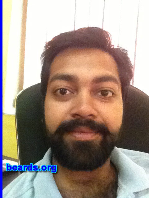 Ashish G.
Bearded since: 2012. I am an occasional or seasonal beard grower.

Comments:
Why did I grow my beard? I like to keep a beard. It makes me feel happy and lively.

How do I feel about my beard? I am happy with it as it is a full beard. But I do not have good hairdressers to keep it in a good shape.
Keywords: full_beard