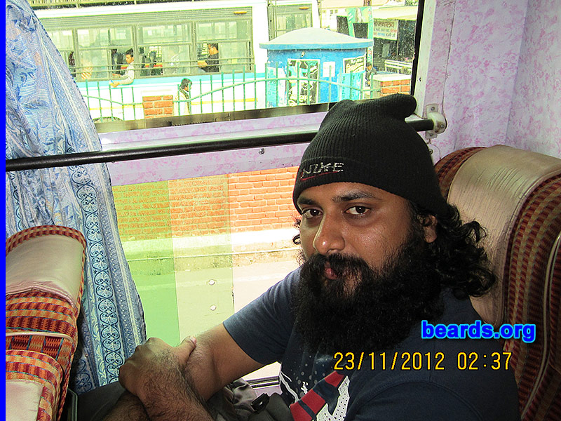 Arun C.
Bearded since: 2011. I am an experimental beard grower.

Comments:
Why did I grow my beard? My grandpa and my great grandpa used to grow long beards.  I admired their beards. For a long time I was waiting for my turn and have finally grown up my own beard.

How do I feel about my beard?  I can't explain more about my beard. But I feel peaceful.
Keywords: full_beard