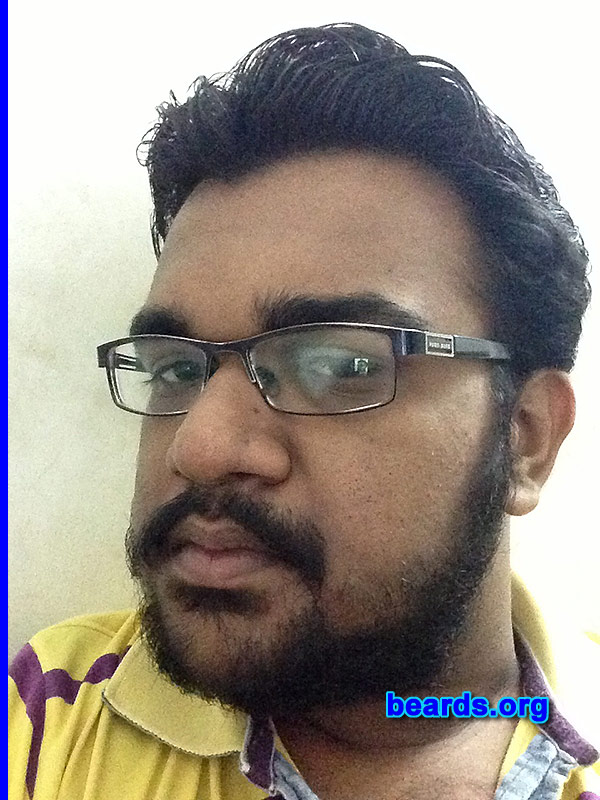 Vishnu V.
Bearded since: 2013. I am a dedicated, permanent beard grower.

Comments:
Why did I grow my beard? My girlfriend dumped me.

How do I feel about my beard? Confident.
Keywords: full_beard