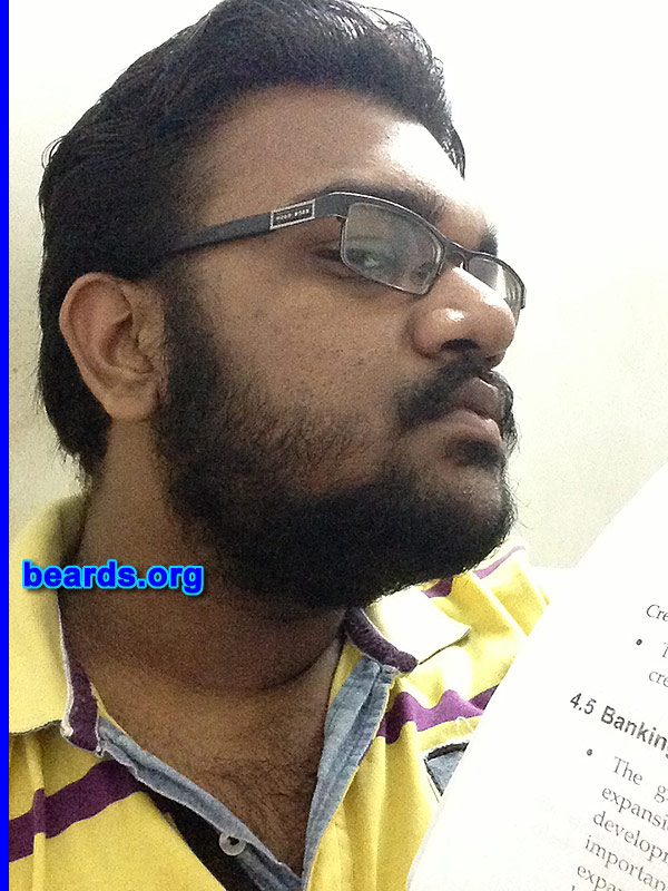 Vishnu V.
Bearded since: 2013. I am a dedicated, permanent beard grower.

Comments:
Why did I grow my beard? My girlfriend dumped me.

How do I feel about my beard? Confident.
Keywords: full_beard