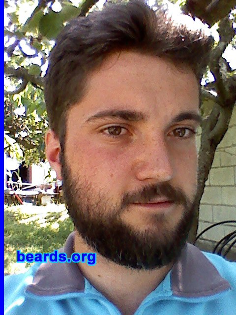 Elio
Bearded since: December 2011.

Comments:
I grew my beard because I like it, also because it makes me feel more manly and more confident.  Although I'd like the mustache thicker and the cheeks fuller, it's okay.

How do I feel about my beard?  I love it.
Keywords: full_beard