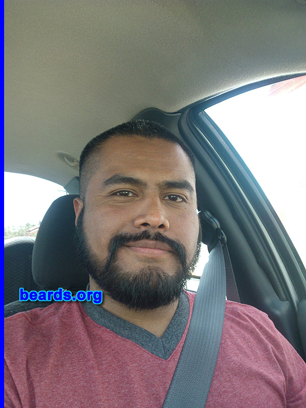 Miguel B.
Bearded since: 2012. I am an experimental beard grower.

Comments:
Why did I grow my beard?  Because I like how I look with it.

How do I feel about my beard? I feel different and happier.
Keywords: full_beard