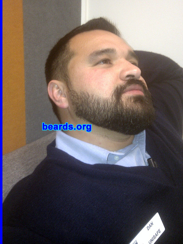 Dan M.
Bearded since: 2012. I am an experimental beard grower.

Comments:
The wife wanted me to grow a beard. So I did!

How do I feel about my beard? I love it. Will leave it for several months. By then it will be as thick as a bush. 
Keywords: full_beard