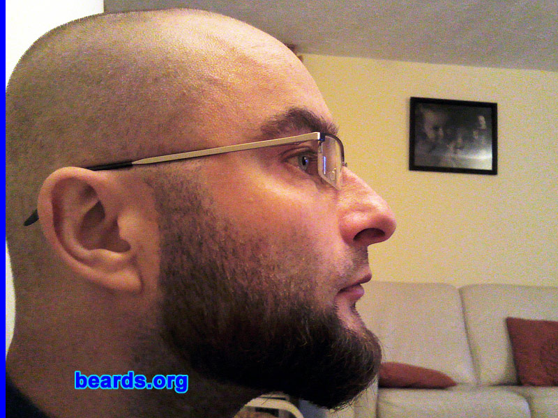 Anthony H.
Bearded since: 1990. I am a dedicated, permanent beard grower.

Comments:
Because of this web site, I am going to grow my beard longer. I have experimented with different styles and lengths since I was seventeen. I don't feel like myself without a beard.  It is who I am.

How do I feel about my beard? I feel more confident with my beard. I can only describe my beard as a chin curtain.  At the moment, I am very comfortable without the mustache.
Keywords: chin_curtain