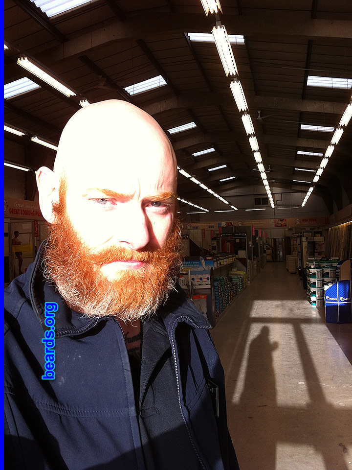 Jim
Bearded since: 2013. I am a dedicated, permanent beard grower.

Comments:
Why did I grow my beard? Feels right. Natural.

How do I feel about my beard? Very proud. Red beards look stunning. Very proud of my red hair and the fact that I also have two ginger sons to follow in my beard footsteps.
Keywords: full_beard