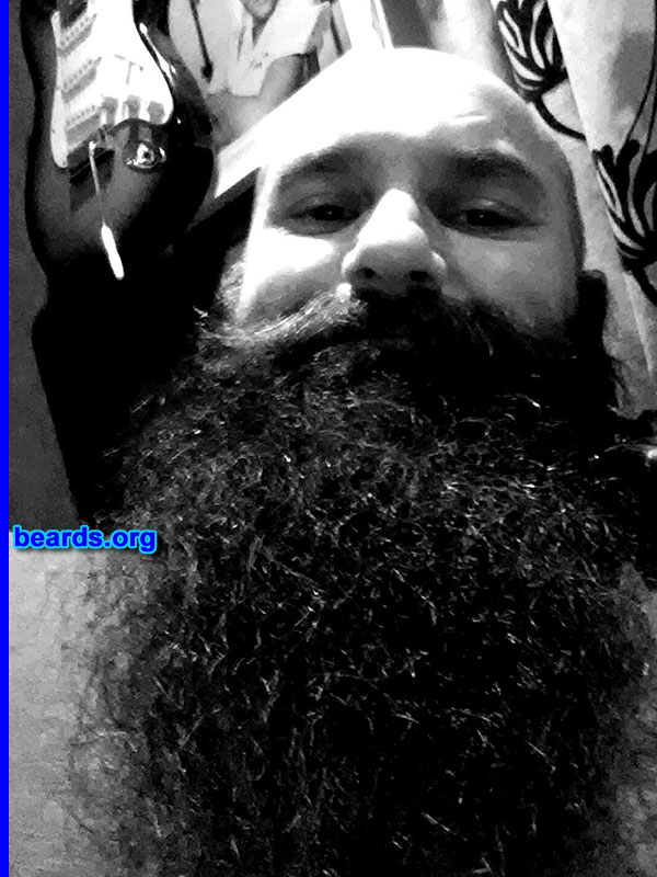 Max
Bearded since: 2012. I am a dedicated, permanent beard grower.

Comments:
Why did I grow my beard? It was a personal challenge.

How do I feel about my beard? I wouldn't leve home without it.  It's a massive part of my life.
Keywords: full_beard