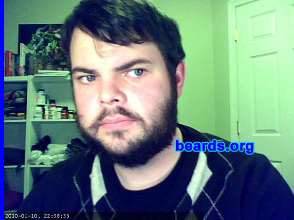Dan P.
Bearded since: 2010.  I am an occasional or seasonal beard grower.

Comments:
I grew my beard because I spent 2005-2009 in the US Air Force and was required to shave nearly every day, except while on vacation. Initially, I grew my beard for about five months and then got antsy and shaved to handlebar. Currently, I have been growing my beard since May 2010.

How do I feel about my beard? I enjoy having a beard. I get lots of compliments. Sometimes people shout from afar, "Sweet beard!"  I'm twenty-seven and it is currently considered hip in my social circles to have a beard. I'm fairly impulsive and sometimes get the urge to shave or greatly trim, but my curiosity about how it might look in another six months motivates me to stick with it.
Keywords: full_beard