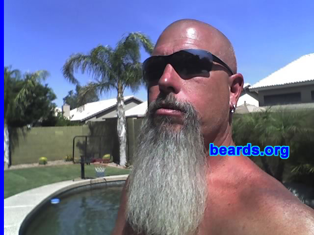 Bill
Bearded since: 2006.  I am an occasional or seasonal beard grower.

Comments:
I grew my beard because it fills my need to be different.

How do I feel about my beard?  Wish it weren't so gray.  (Photo is of fifteen months of growth.)
Keywords: goatee_mustache