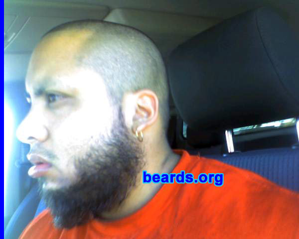 David
Bearded since: 2008.  I am an occasional or seasonal beard grower.

Comments:
I grew my beard because the beard is bad@ss and on top of that, I'm Muslim so I would love to look like a man of God, a wise man.  I consider myself a scholar. It's like I'm in the gym all week.  I play sports, power lift body build.  So I looked yoked up but it's more of trying to look like that.  It's just what it is for who I am. I respect the beard.  So props, especially if yours grows all the way...  And I make music. I'm going to keep it year round once this music really takes off.

How do I feel about my beard?  It doesn't connect all the way, but I can make it work.
Keywords: full_beard