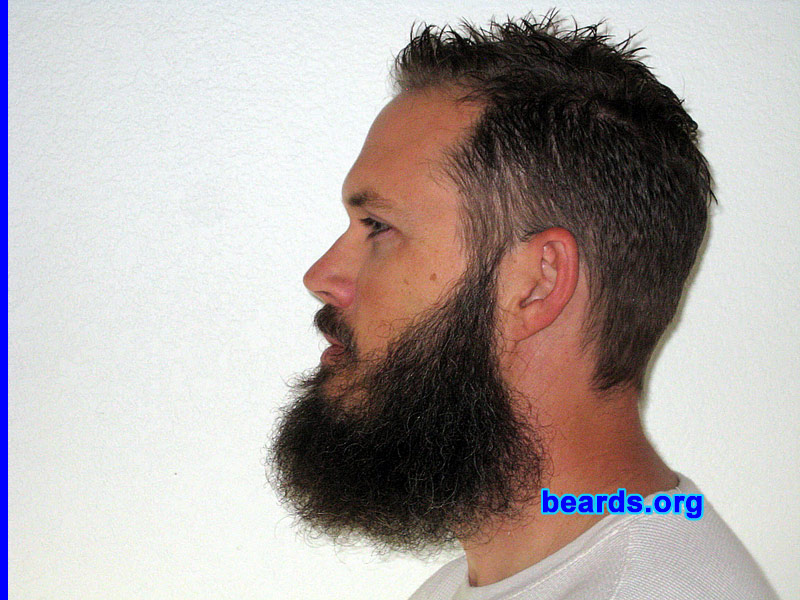 Perry
Bearded since: 1996. I am an occasional or seasonal beard grower.

Comments:
I grew my beard because it told me to. It is also good for catching spilled food and beverage when I am leaning back on the couch watching television.  It has saved many shirts. It also keeps the chicks away (I'm married).

How do I feel about my beard? Well of course I feel wonderful and proud of my beard, like most bearded men, especially considering that three and a half months before these photos, my face was clean shaven. :) Thanks for the great site!
Keywords: full_beard