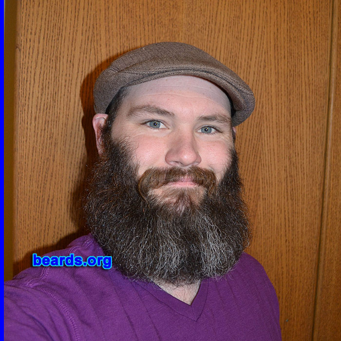 Adam S.
Bearded since: 2012. I am an experimental beard grower.

Comments:
Why did I grow my beard? I quit my job of eight years in pest extermination, where I was required to shave daily. I just decided...not to anymore.

How do I feel about my beard? I like my beard.  It keeps me warm when running in twelve-degree weather and I meet new people that comment my beard on a regular basis.
Keywords: full_beard