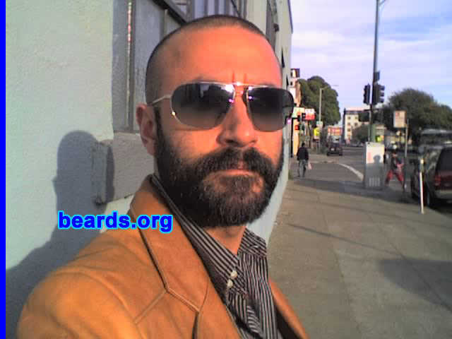 Chris
Bearded since: 2007.  I am an occasional or seasonal beard grower.

Comments:
I grew my beard because I think beards are crazy sexy. I love the feel of a beard on my face. I want to project the masculinity and ruggedness that I admire in men with great beards. I live in the San Francisco Bay Area, which gets pretty cold in the winter and offers a lot of outdoor recreation. A lot of guys in their 20s, 30s and 40s (some of them college students) sport some nice beards in the area. This website and several models on here have particularly inspired me. 

I love my beard.  Although honestly, I wish it were a shade or two lighter brown and slightly higher on my cheeks. Light brown beards seem to show more dimension. That said, I'm glad I'm a furry guy and can grow a nice full beard. I'm about four weeks into my new beard and I'm already getting attention. It feels great. I started letting the wispy hairs higher on my cheeks grow out just to add a fuller look. I also had my head shaved, bringing emphasis to the beard.

See also: [url=http://www.beards.org/beard016.php]Chris' beard feature[/url].
Keywords: full_beard