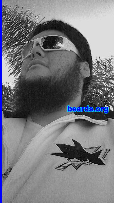 Daniel
Bearded since: 2011. I am a dedicated, permanent beard grower.

Comments:
I'm a big Sharks hockey fan.  Every year at the start of the playoffs we start to grow our beards until the team gets eliminated from the playoffs.  But I decided to keep mine!

How do I feel about my beard? I love it! I like the reaction of people when they see my beard and how they ask questions regarding my beard!
Keywords: chin_curtain