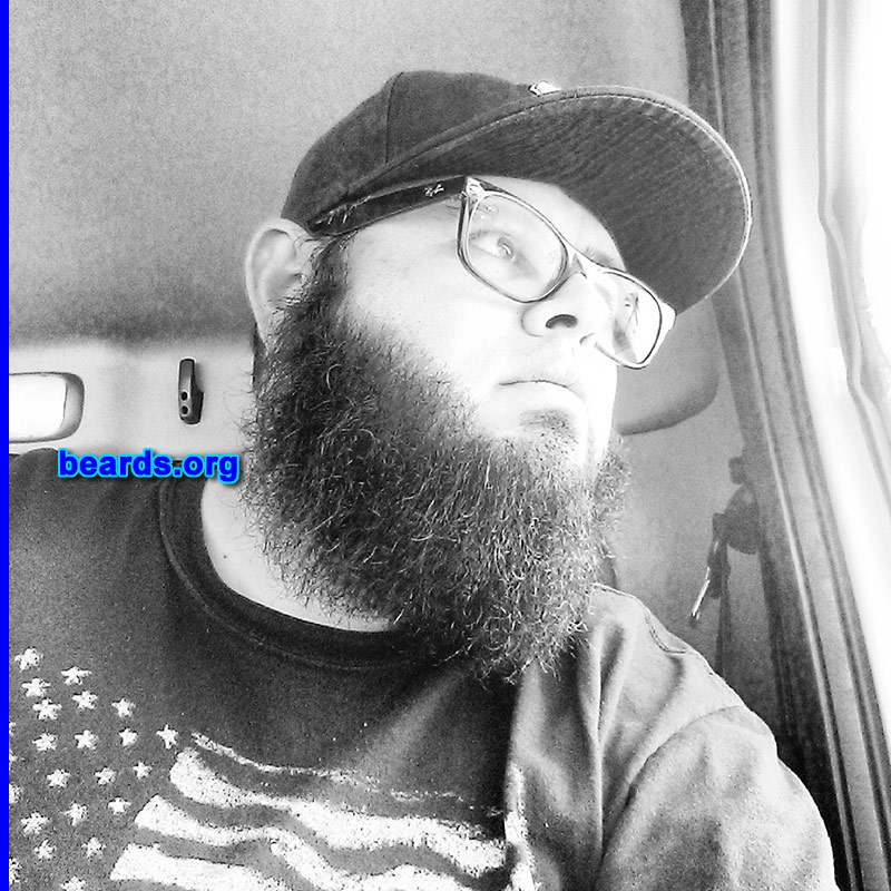 Jose G.
Bearded since: 2012. I am a dedicated, permanent beard grower.

Comments:
Why did I grow my beard? Ever since I noticed I could, I wanted to. But the jobs and society "guidelines" never let me.  Now I'm a truck driver and I don't think I can go back.

How do I feel about my beard?  In love.
Keywords: chin_curtain