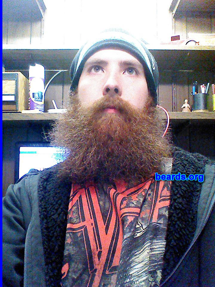 Logan
Bearded since: April 2013. I am a dedicated, permanent beard grower.

Comments:
Why did I grow my beard? My fiance preferred me with facial hair. So I started growing it and now I love it. I also plan on continue to grow it until we get married (or later). We're going to have a viking wedding.

How do I feel about my beard? I love my beard, as does everyone else. I have a truly unique and wonderful beard that makes each day incredibly more unique. I've turned to calling compliments beardliments, as that seems to be all I get now. 
Keywords: full_beard