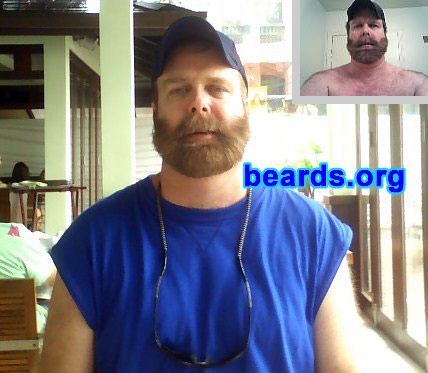 Mark
Bearded since: 1996.  I am a dedicated, permanent beard grower.

Comments:
I have had a mustache since I was seventeen.  Growing a full beard seemed like the natural progression. Mustaches seemed to be on their way out. A goatee was an option. But I really did not like one on me.

How do I feel about my beard? I am very content with my beard. I would be lost without it.
Keywords: full_beard