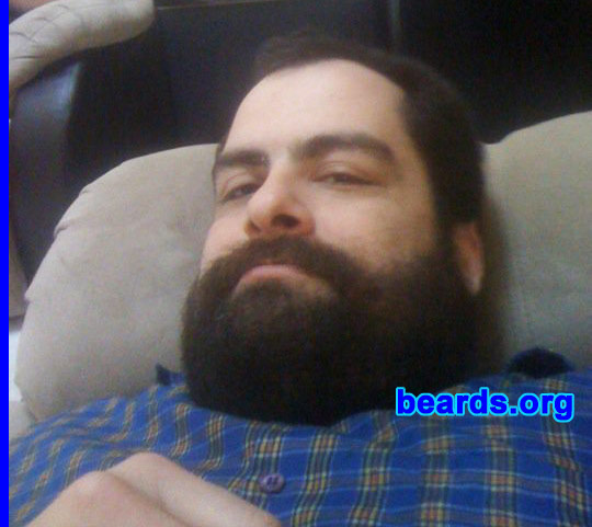 Merk H.
Bearded since: 1987. I am an occasional or seasonal beard grower.

Comments:
I grow my beard out because it is AWESOME! I change my facial hair about once per quarter from full beard to goatee to mustache and then back to full beard. Sometimes I will stay with one type for longer than three months, in which case I will trim my beard to a #2. I usually don't trim my mustache, which is why it gets a little sloppy.

How do I feel about my beard? I named my beard "Rambo". 
Keywords: full_beard