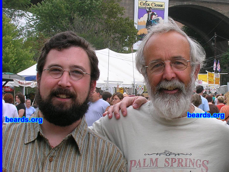 David S. and David A. Baker
Bearded since: 1996.  I am a dedicated, permanent beard grower.

Comments:
It started as an experiment while in college, developed into an affection, and has become a permanent addition. Shaving is retarded and I breathe a sigh of relief when I see how much razors cost!

My dad grew his beard to celebrate retiring from the Army. 

How do I feel about my beard?  I have anxiety-ridden nightmares that I have lost my beard. (Neurotic, eh?)
Keywords: full_beard