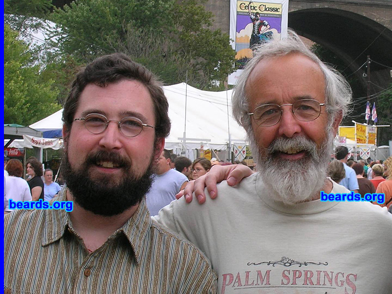 David S. and David A. Baker
Bearded since: 1996.  I am a dedicated, permanent beard grower.

Comments:
It started as an experiment while in college, developed into an affection, and has become a permanent addition. Shaving is retarded and I breathe a sigh of relief when I see how much razors cost!

My dad grew his beard to celebrate retiring from the Army. 

How do I feel about my beard?  I have anxiety-ridden nightmares that I have lost my beard. (Neurotic, eh?)
Keywords: full_beard