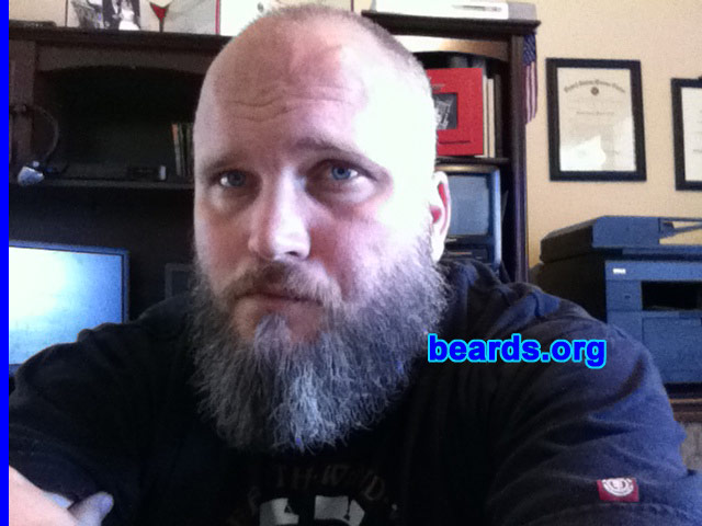 Bobby E.
Bearded since: 2011. I am an occasional or seasonal beard grower.

Comments:
Why did I grow my beard? I have a teenage daughter. I need for the boys to think twice about what I might be capable of.

How do I feel about my beard? My beard is awesome, but not so good for eating anything.
Keywords: full_beard