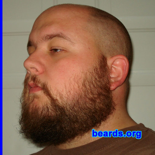 Jason R.
Bearded since: 1996.  I am a dedicated, permanent beard grower.

Comments:
I've had some form of facial hair nonstop for twelve years, but I grew my full beard because it's the very essence of manhood. Shaving always seemed like unnatural torture. A shaved face is what it is, what you see is what you get, but facial hair gives many options. (These photos are just over three months of growth and I experimented with curling my mustache a bit.)

How do I feel about my beard?  I love my beard. It adds to the feeling of masculinity and, with each man's beard being unique, it brings out the individual machismo. I still hope it fills out some more, but I love what I have. A razor will never touch my face again -- maybe a trimmer, but never again a razor.
Keywords: full_beard