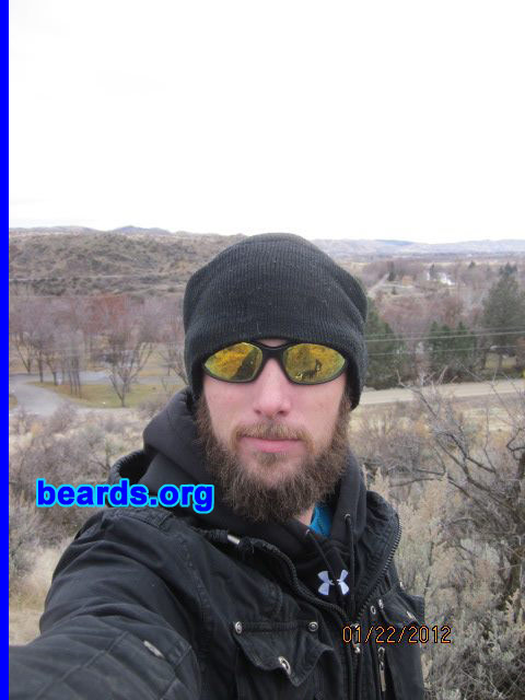 Delton R.
Bearded since: 2011. I am a dedicated, permanent beard grower.

Comments:
I decided to grow a year beard in 2011 to see how I enjoy it. This photo is of my fourth month in grow. I've had a beard off and on for a few years now, but never really went for the "epic" beard look. So that's my goal for 2012, bearded all year long without serious trimming.

How do I feel about my beard? I love it.  Boosts self confidence a lot!
Keywords: full_beard
