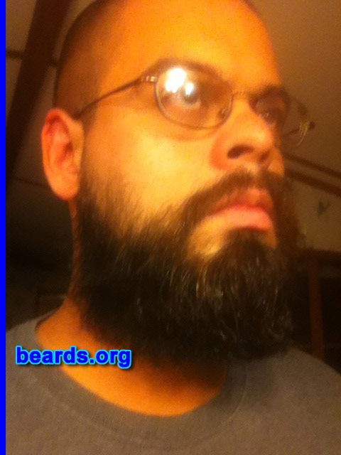 Samuel G.
Bearded since: 2013. I am an experimental beard grower.

Comments:
Why did I grow my beard? Been in the military for the past six years and got out. Now that I don't have to shave everyday, I decided to grow the epic beard.

How do I feel about my beard? I was uncertain about it at first.  But now I love it. Can't imagine looking in the mirror without it. I think I have a good beard with good thickness. Since I am only four months into growing, I will have to see how the length goes. I appreciate all advice. Thanks.
Keywords: full_beard