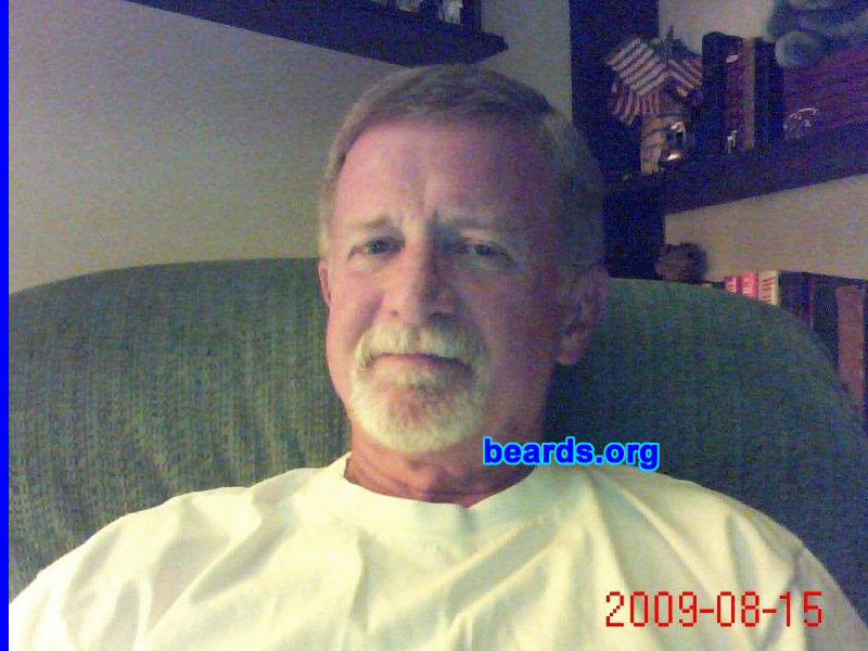 Bob
Bearded since: 2009.  I am an experimental beard grower.

Comments:
I couldn't have facial hair beyond my mustache, that I've had since 1974, during my thirty years in the military. I retired in 2000 and it took this long to decide to experiment with a beard.

How do I feel about my beard? I'm getting used to this circle beard much more than my wife is.
Keywords: goatee_mustache