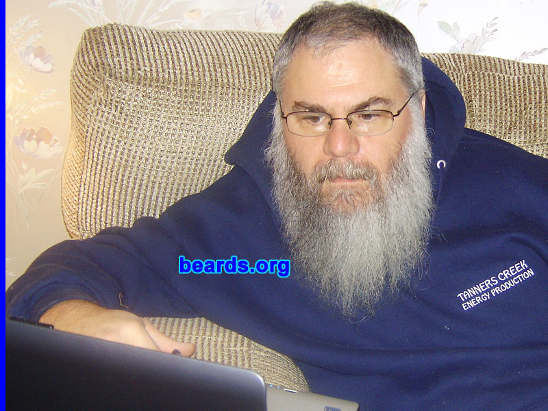 Mike
Bearded since: 1998.  I am a dedicated, permanent beard grower.

Comments:
I grew my beard because I always wanted a beard.  As of last year, I let it grow long.

How do I feel about my beard?  I love it, but it's too white.  I wish I had more black in it.
Keywords: full_beard