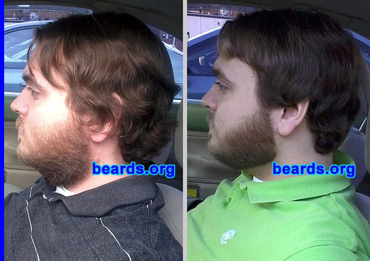 Matt H.
Bearded since: 2012.  I am an experimental beard grower.

Comments:
I grew my beard because I became single and my ex-girlfriend didn't like facial hair. I also just started a new job and my boss doesn't care if I grow a beard.

How do I feel about my beard? This is my first full beard. I was unsure about creating a neck line.  But after going to a barber, I can totally see a difference and the importance of creating a neck and cheek line. I've attached pics showing the difference.
Keywords: full_beard